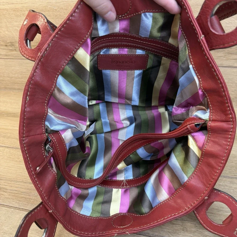 Vintage Tignanello Red Leather Bucket Bag Slouchy Hobo Shoulder Purse Large